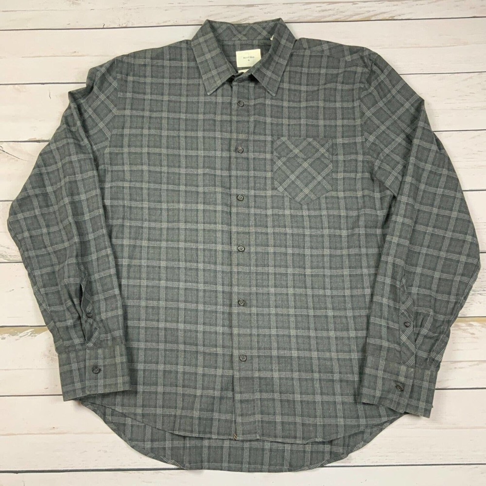 Billy Reid Shirt Mens XL Gray Plaid Casual Standard Cut Button Up Flannel Italy